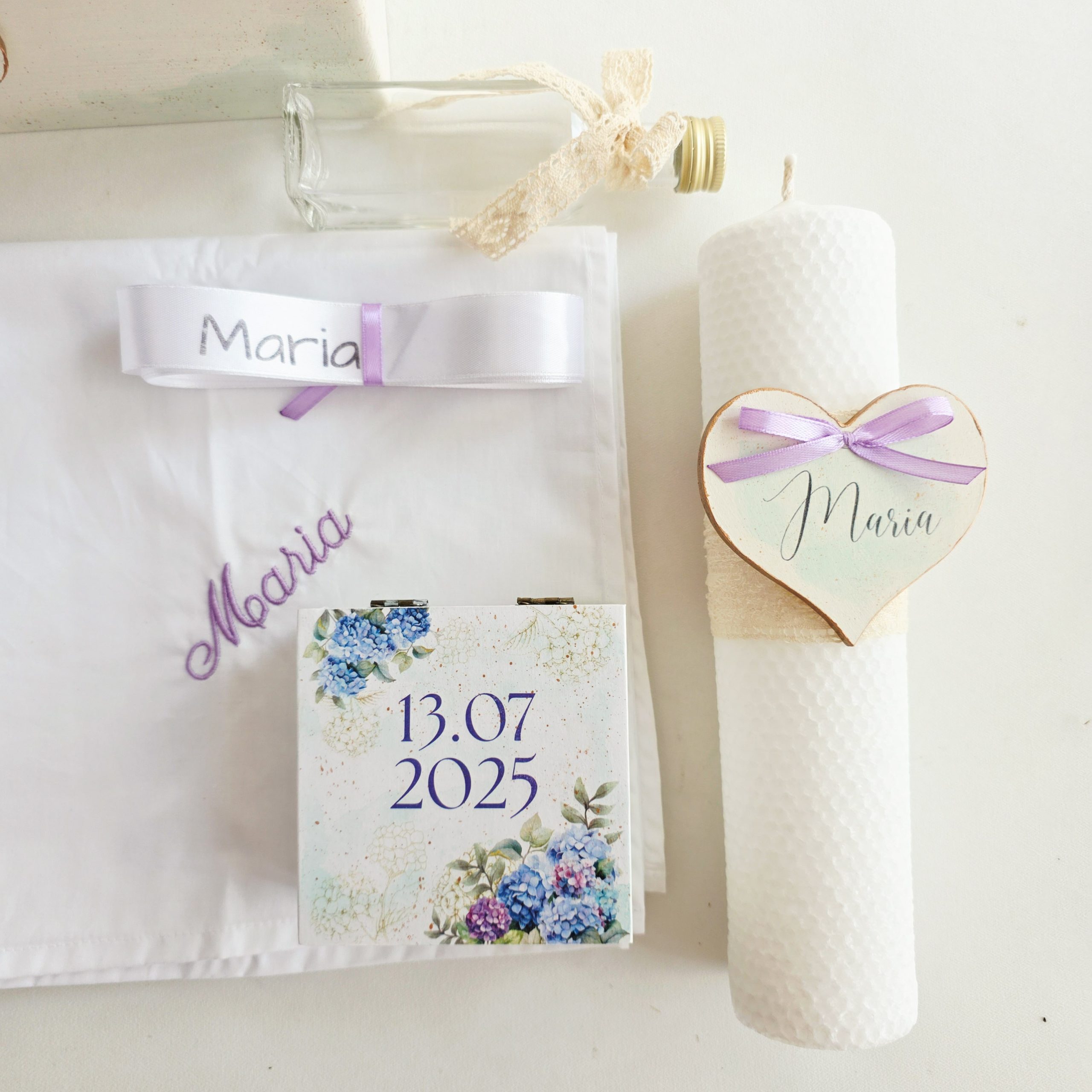 Trusou botez complet cu Lumânare și Cutie Amintiri - Hortensie - imagine 2