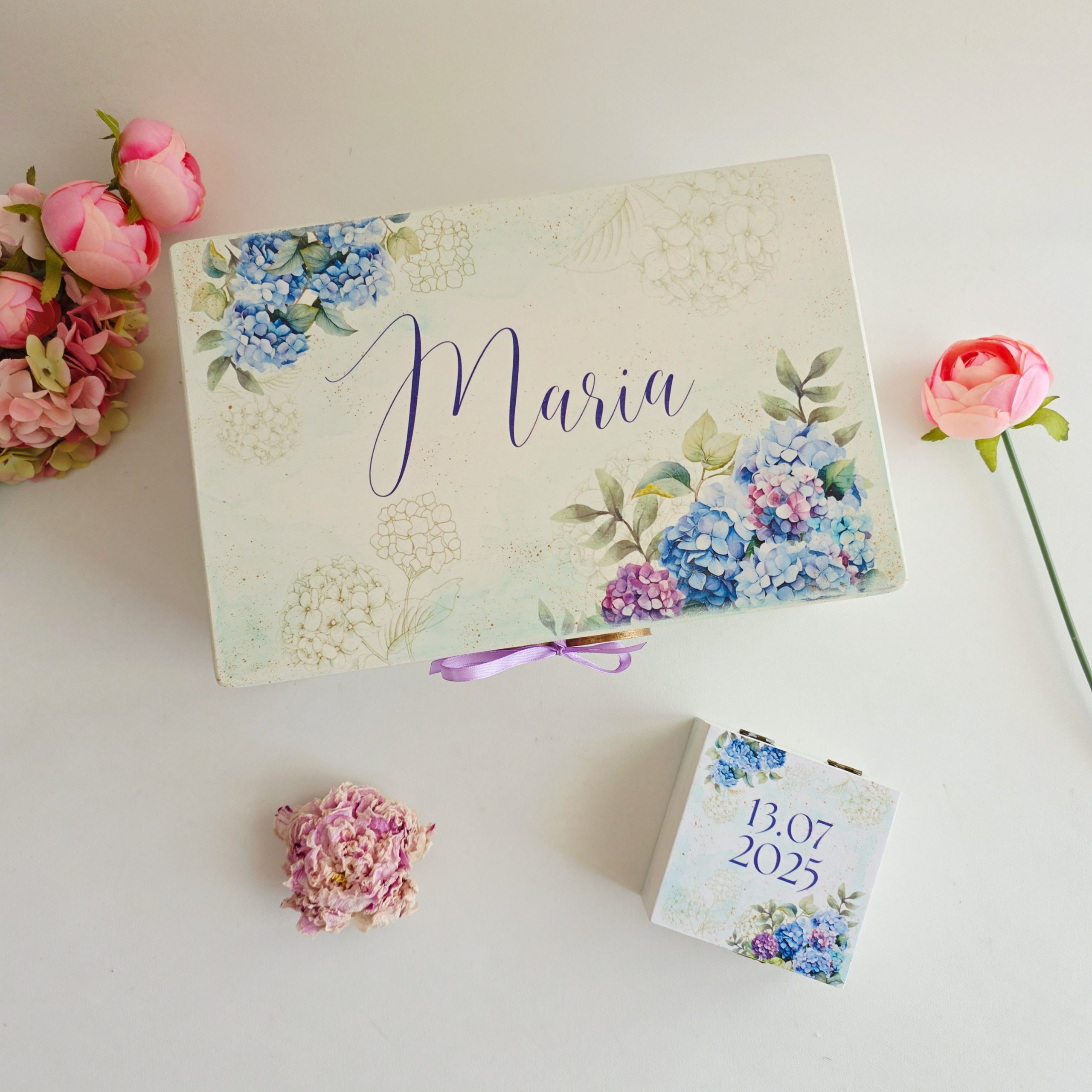 Trusou botez complet cu Lumânare și Cutie Amintiri - Hortensie - imagine 3