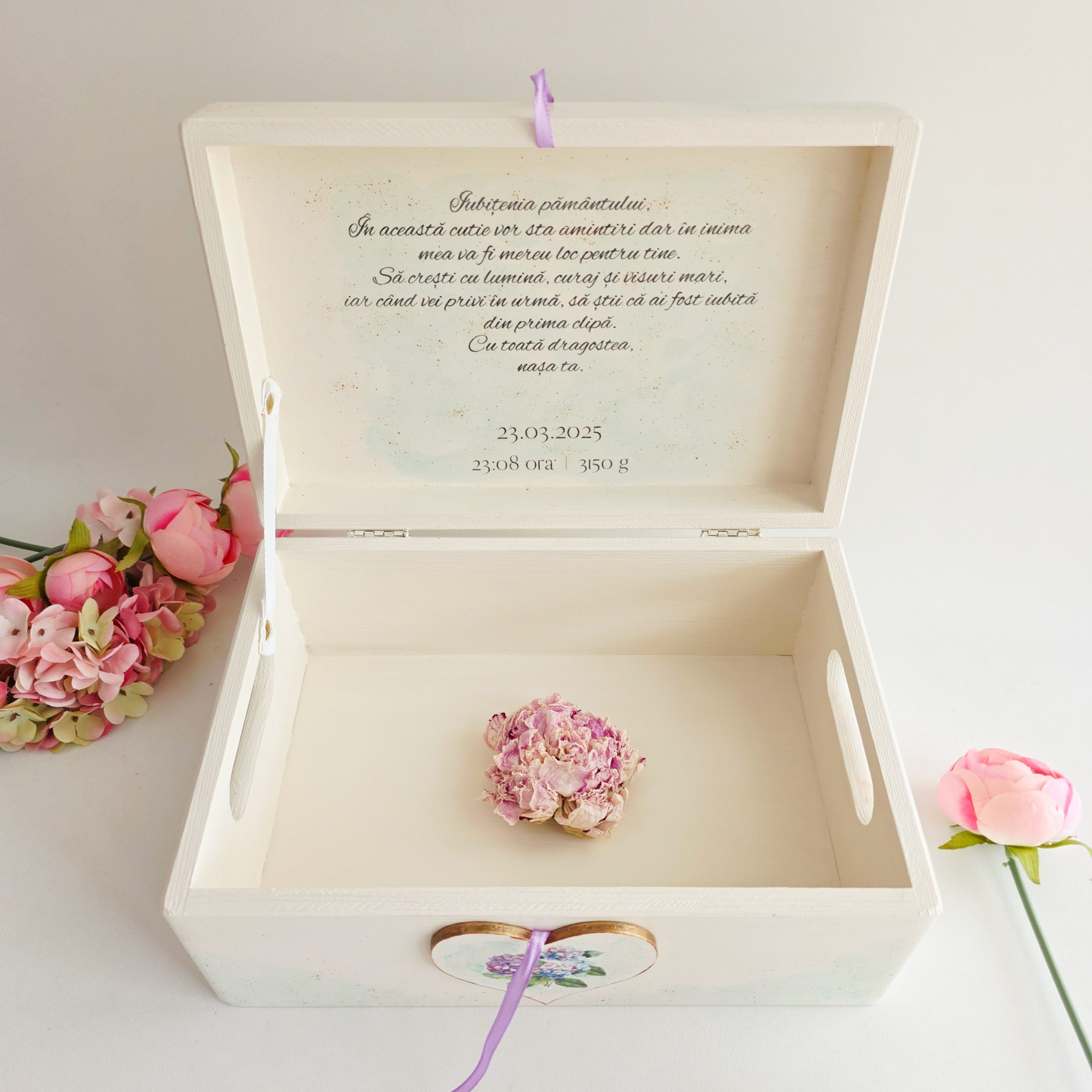 Trusou botez complet cu Lumânare și Cutie Amintiri - Hortensie - imagine 5