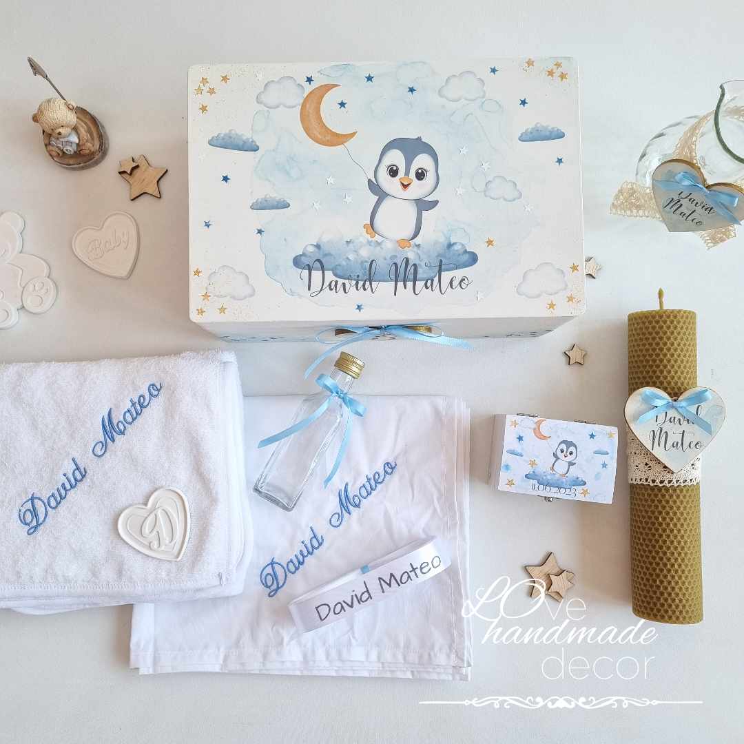 Trusou botez personalizat Micul Pinguin