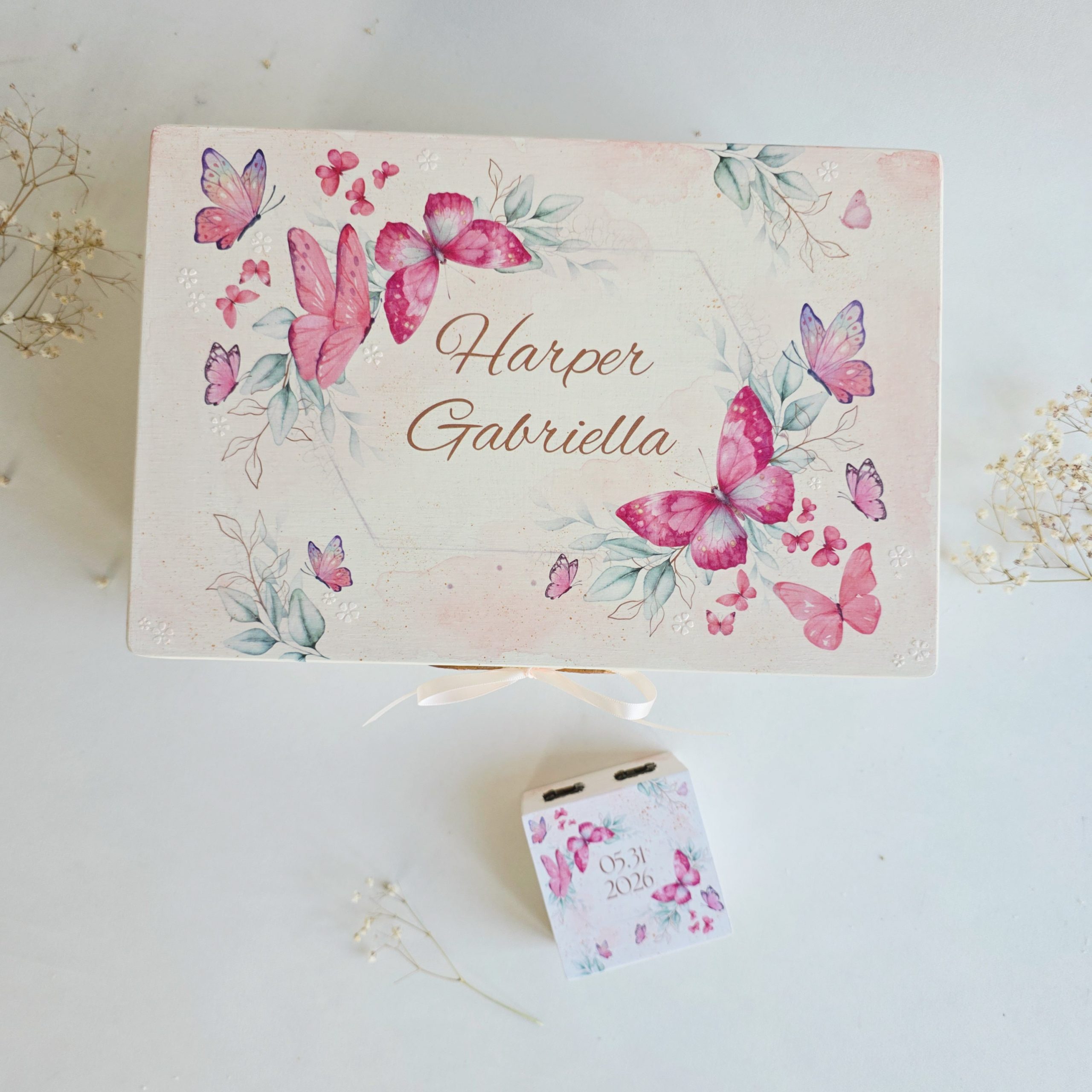 Trusou botez complet cu Lumânare și Cutie Amintiri - Fluturi - imagine 5