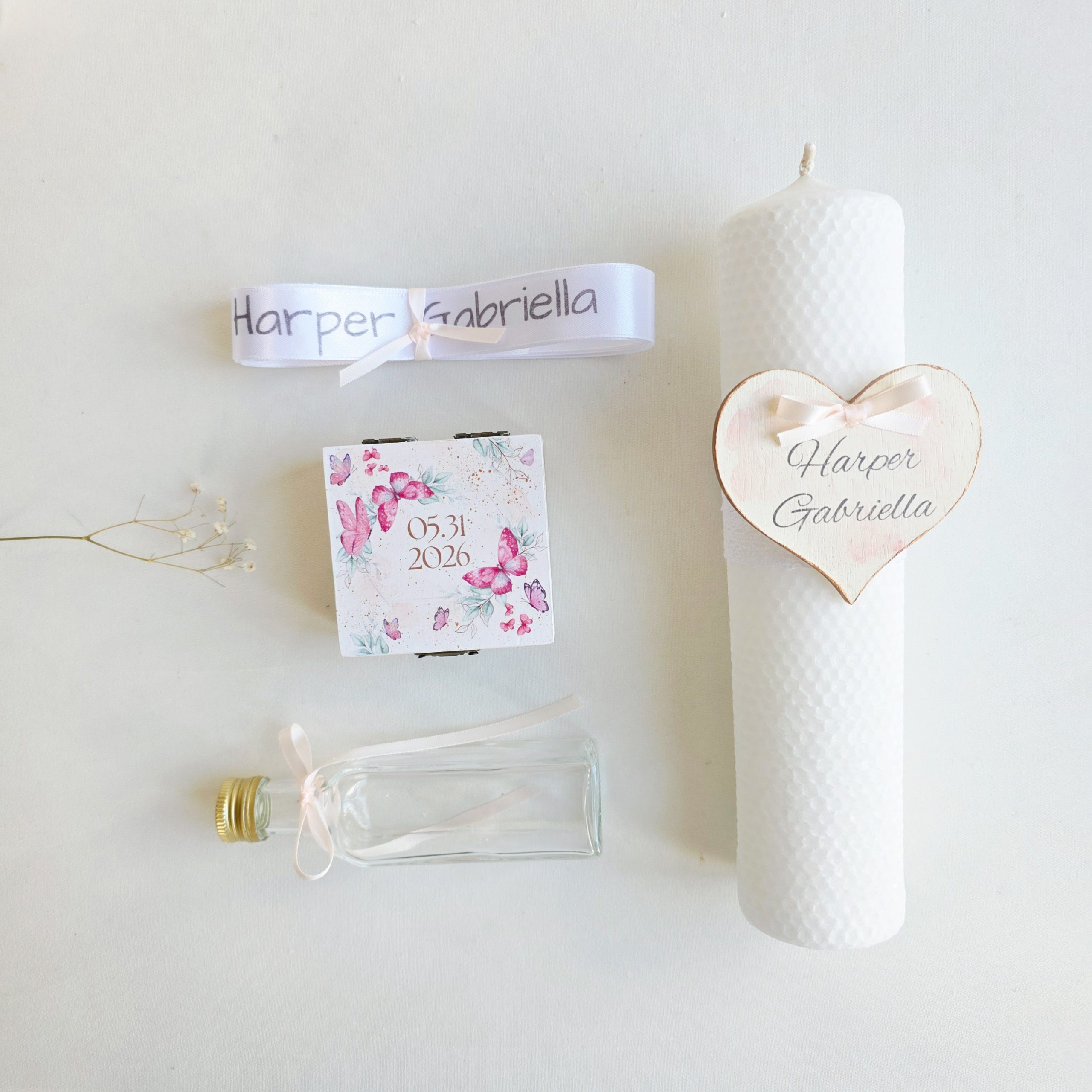 Trusou botez complet cu Lumânare și Cutie Amintiri - Fluturi - imagine 8