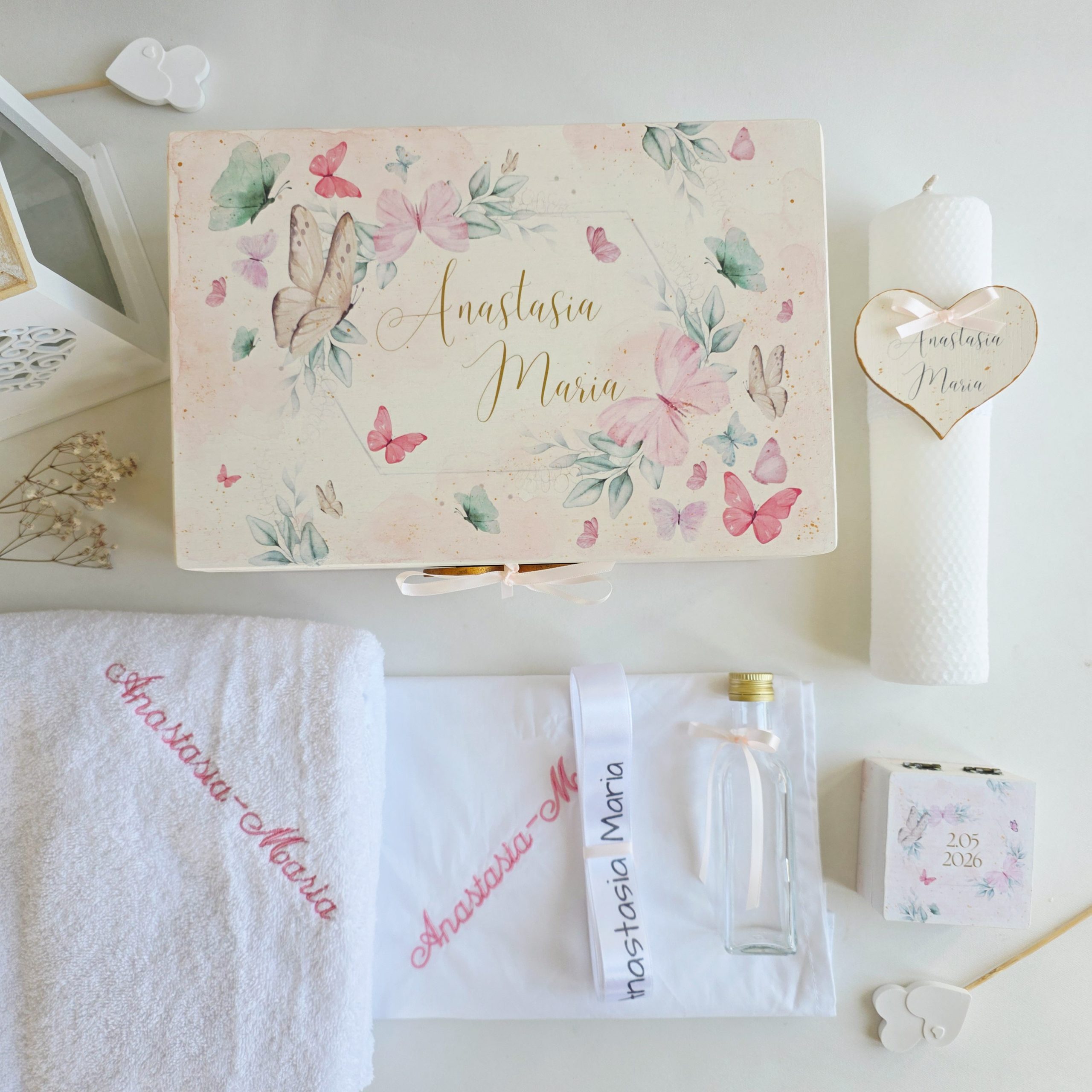 Trusou botez complet cu Lumânare și Cutie Amintiri - Fluturi - imagine 2