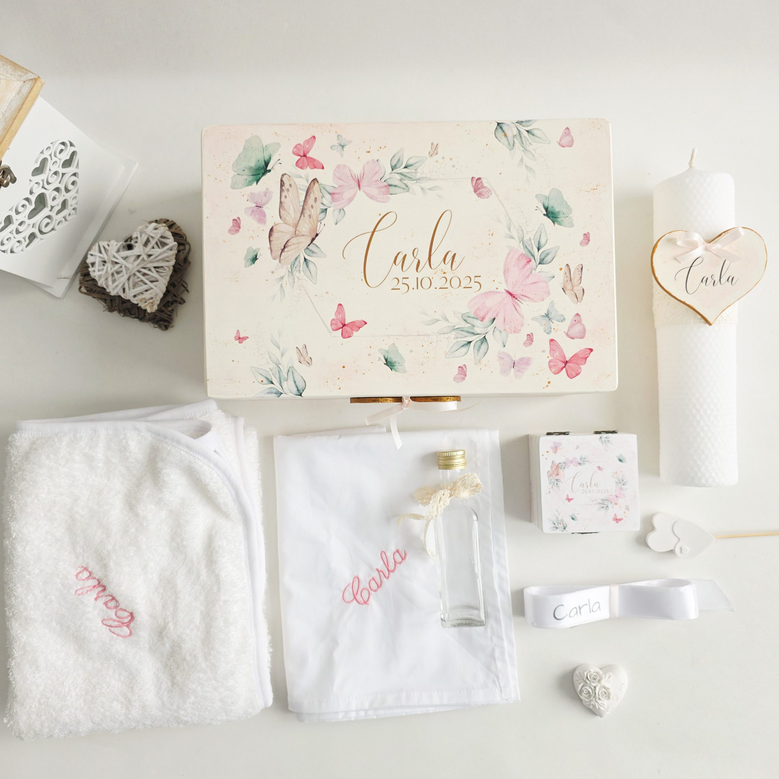 Trusou botez complet cu Lumânare și Cutie Amintiri - Fluturi